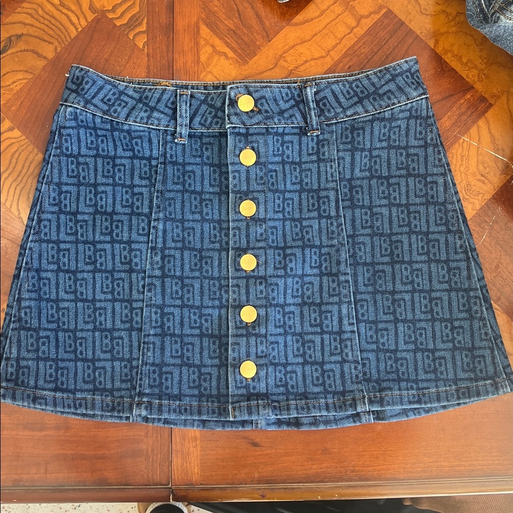 Wrangler Leon Bridges Go Go Denim Mini Skirt All-Over LB Monogram Buttons XS